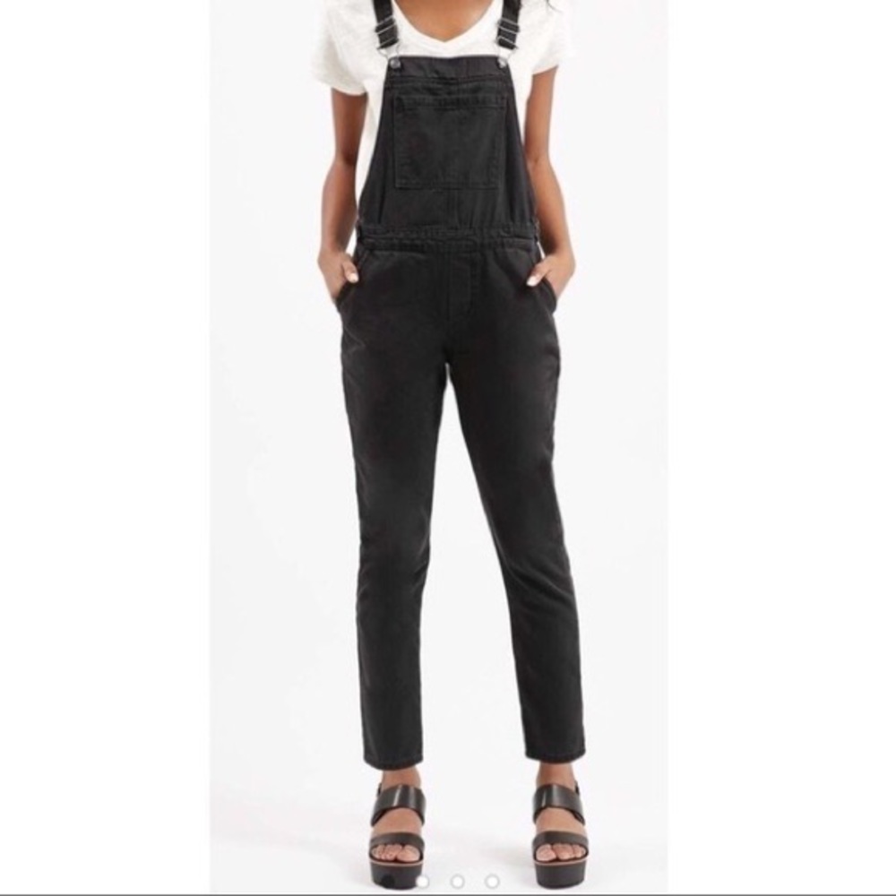 TopShop Moto Denim Overalls in Washed Black